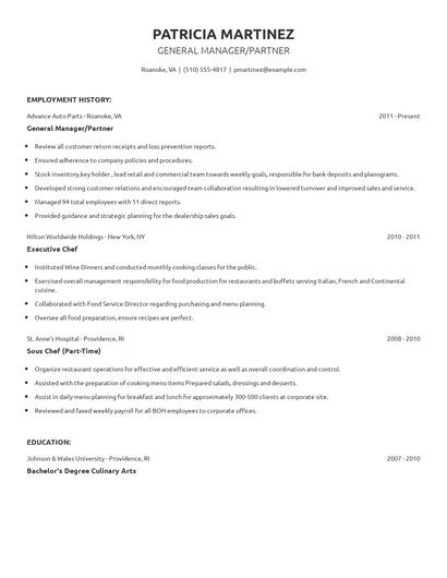 General Manager/Partner Resume