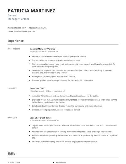 General Manager/Partner Resume