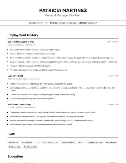 General Manager/Partner Resume