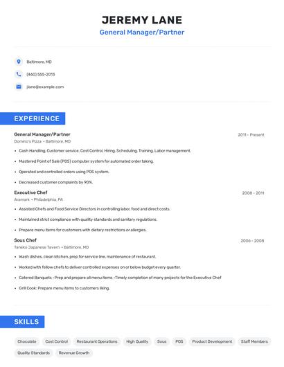 General Manager/Partner Resume