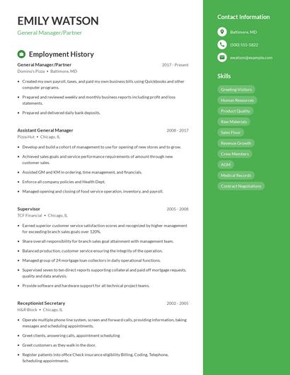 General Manager/Partner Resume