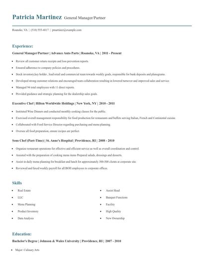 General Manager/Partner Resume