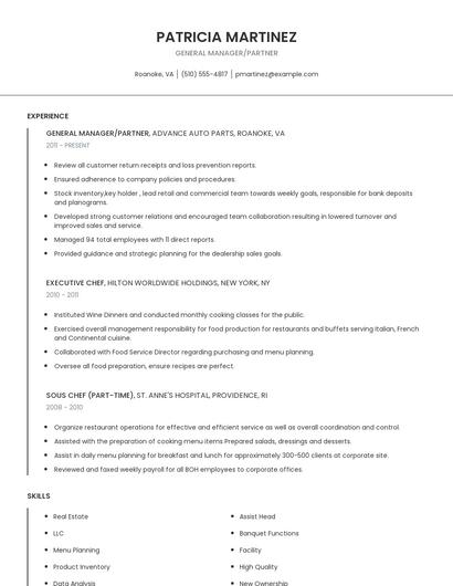 General Manager/Partner Resume