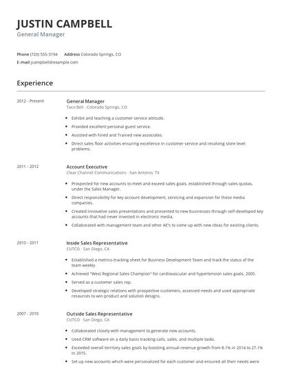 General Manager Resume