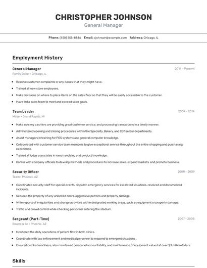 General Manager Resume