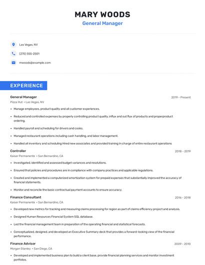 General Manager Resume