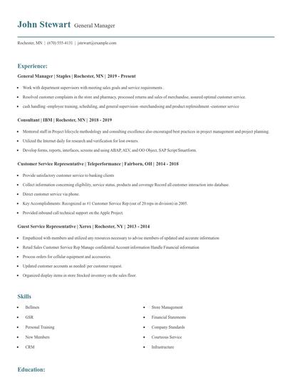 General Manager Resume