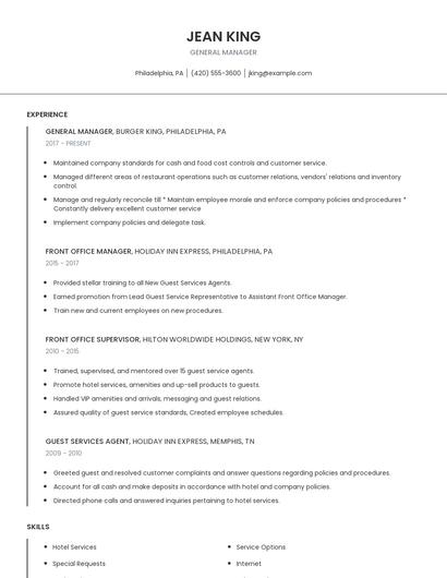 General Manager Resume
