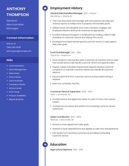 General Merchandise Manager Resume