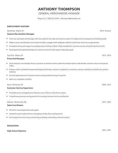 General Merchandise Manager Resume
