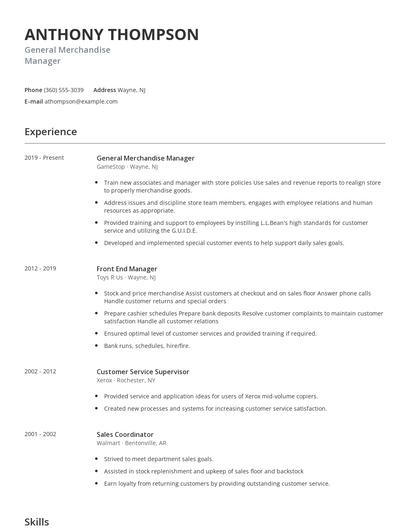 General Merchandise Manager Resume