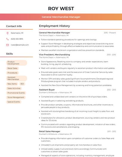 General Merchandise Manager Resume