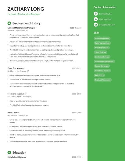 General Merchandise Manager Resume