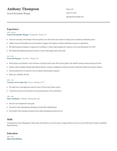 General Merchandise Manager Resume
