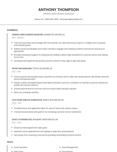 General Merchandise Manager Resume