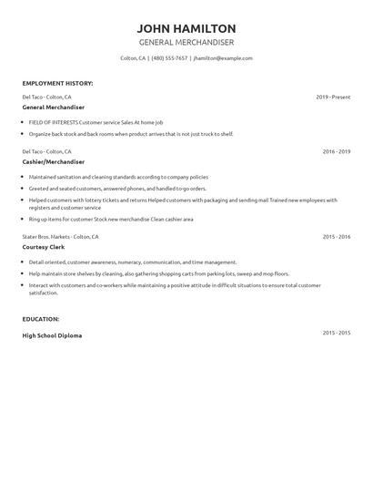 General Merchandiser Resume