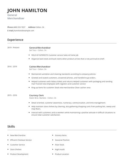 General Merchandiser Resume