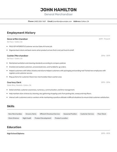 General Merchandiser Resume