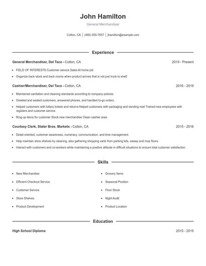 General Merchandiser Resume