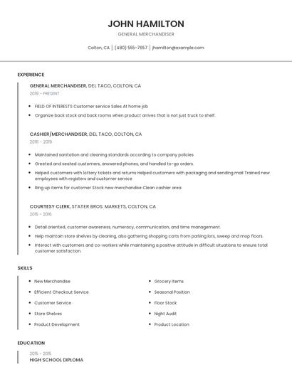 General Merchandiser Resume