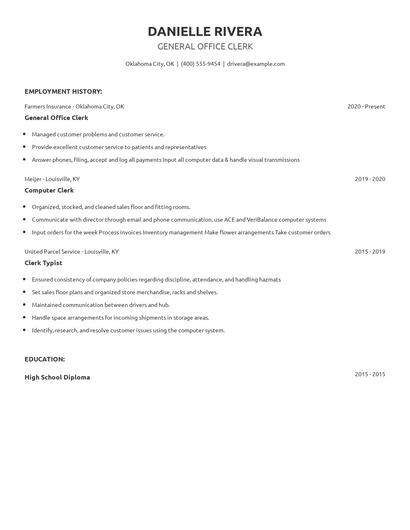 General Office Clerk Resume