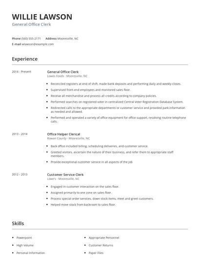 General Office Clerk Resume