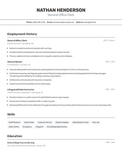 General Office Clerk Resume