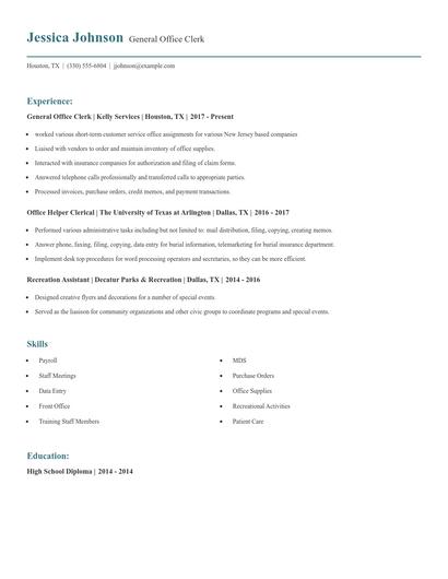 General Office Clerk Resume