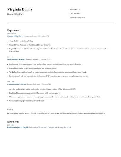 General Office Clerk Resume