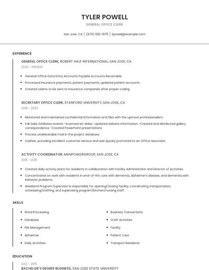 General Office Clerk Resume