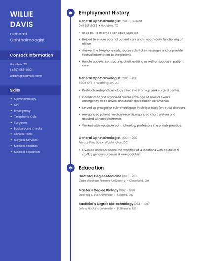 General Ophthalmologist Resume