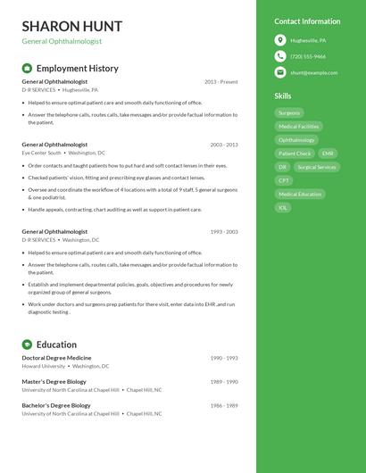 General Ophthalmologist Resume