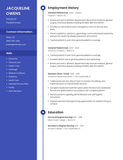General Pediatrician Resume