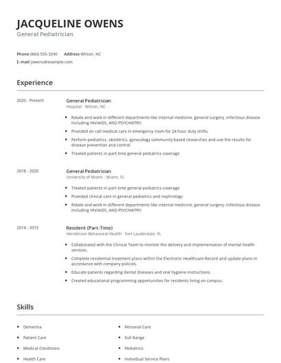 General Pediatrician Resume