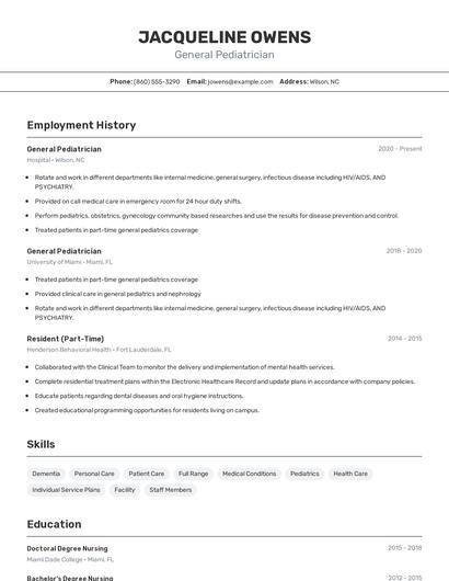 General Pediatrician Resume