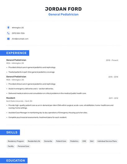 General Pediatrician Resume