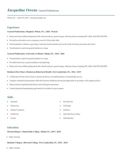 General Pediatrician Resume