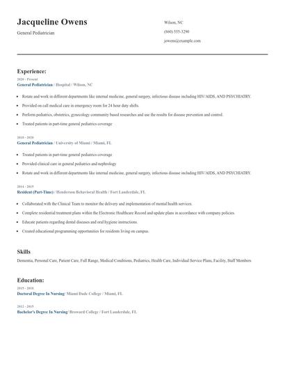 General Pediatrician Resume