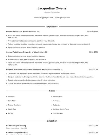 General Pediatrician Resume