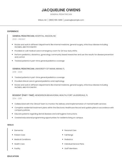 General Pediatrician Resume