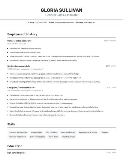 General Sales Associate Resume