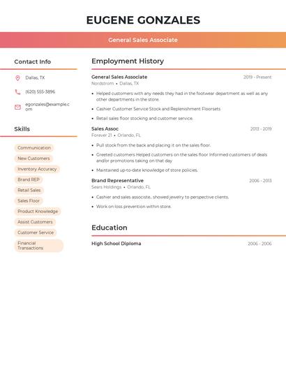 General Sales Associate Resume