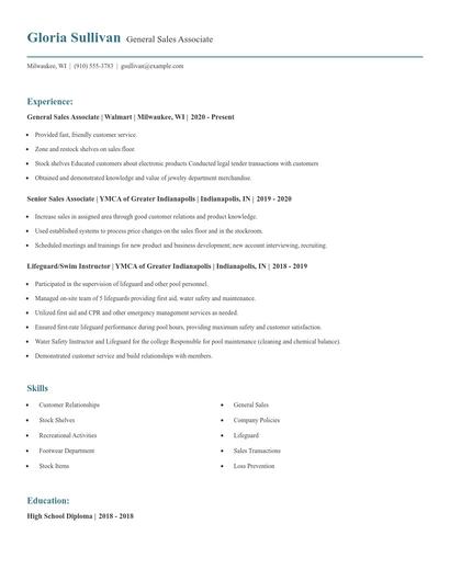General Sales Associate Resume