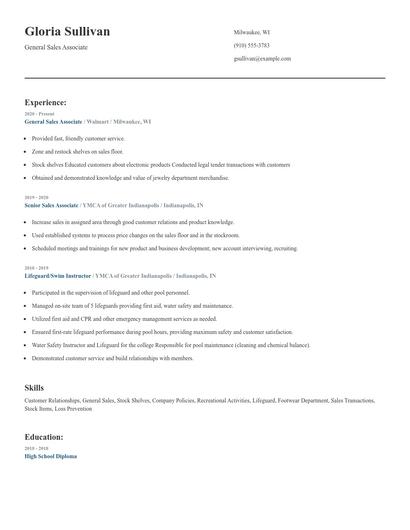 General Sales Associate Resume
