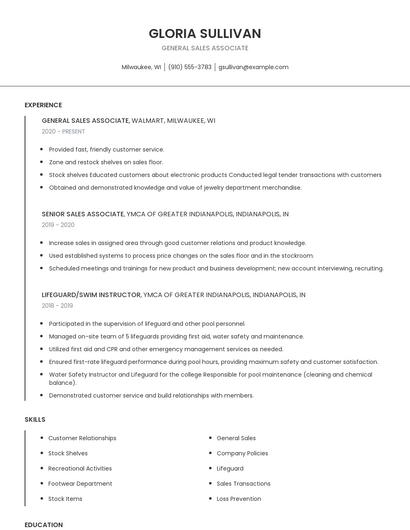 General Sales Associate Resume