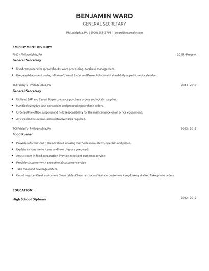 General Secretary Resume
