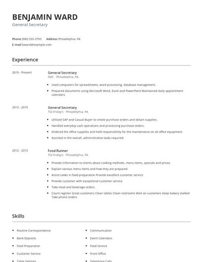 General Secretary Resume