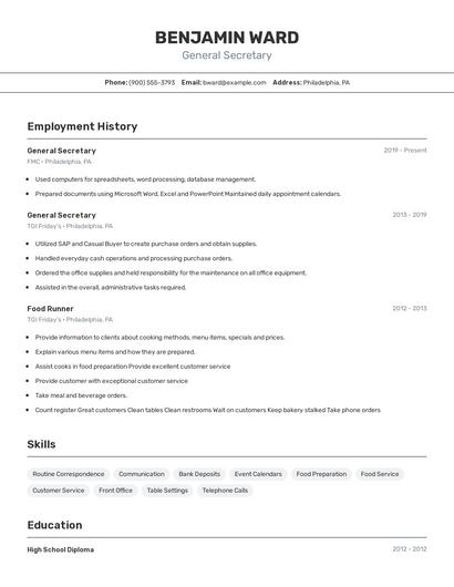 General Secretary Resume