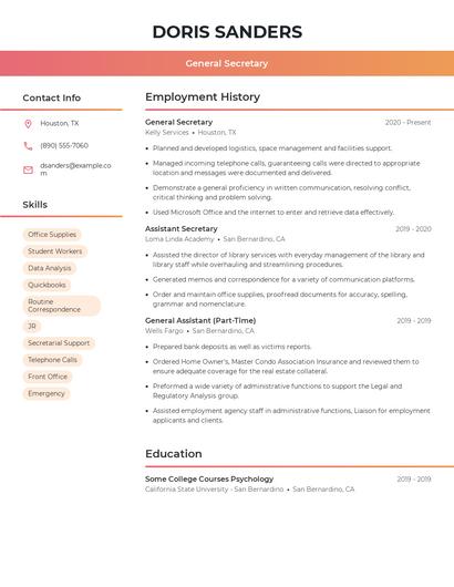 General Secretary Resume