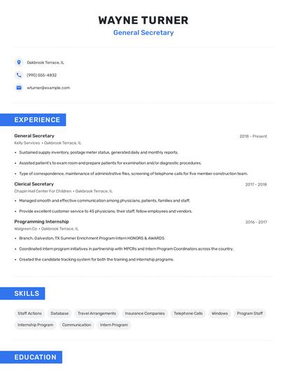 General Secretary Resume
